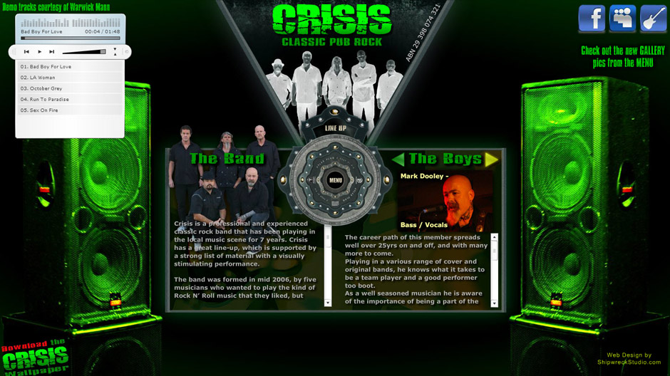 Crisis Rock Band Web design from Shipwreck Studio